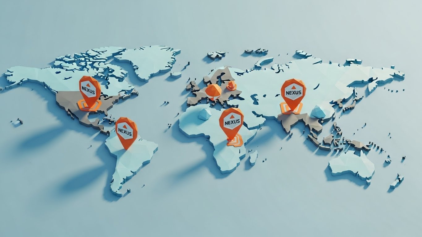 (Low-Poly 3D): Global Reach — Nexus Management