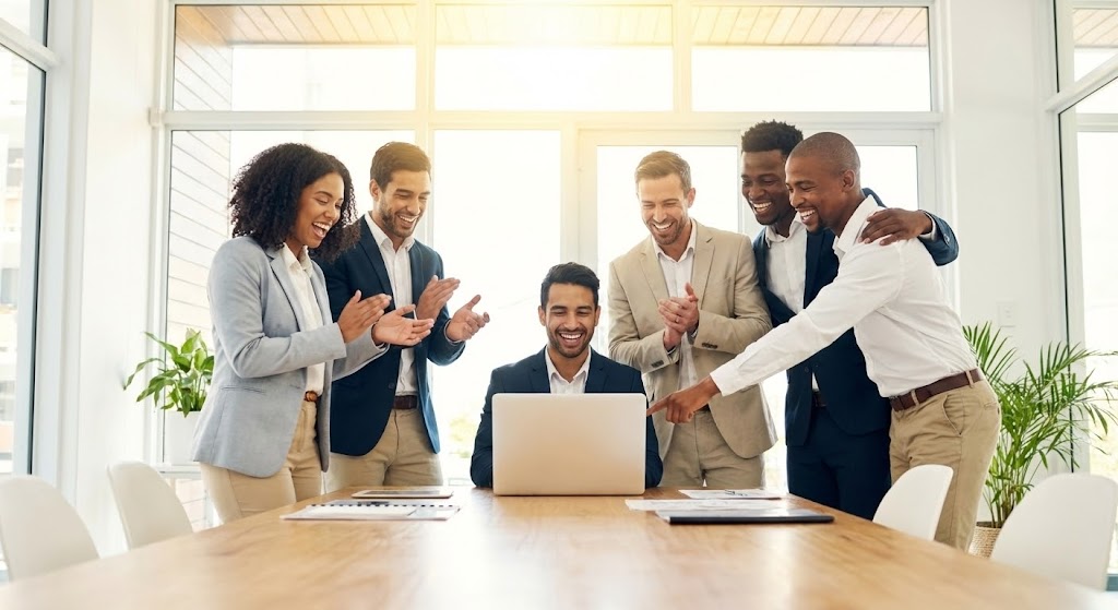(Aspirational Stock Montage): Collaborative Cheer + Celebrating Team Success