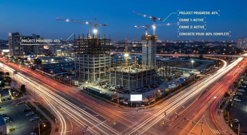 (Hyper-lapse Stock Footage): Construction HUD + Accelerating Project Velocity