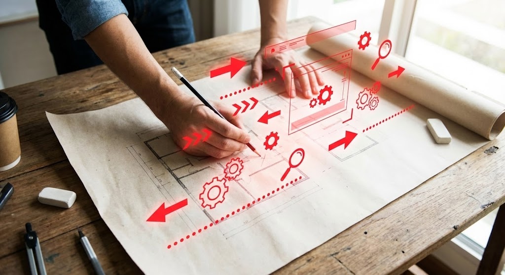 (2D Graphics Over Live Action): Red Overlay + Bridging Paper Pixel
