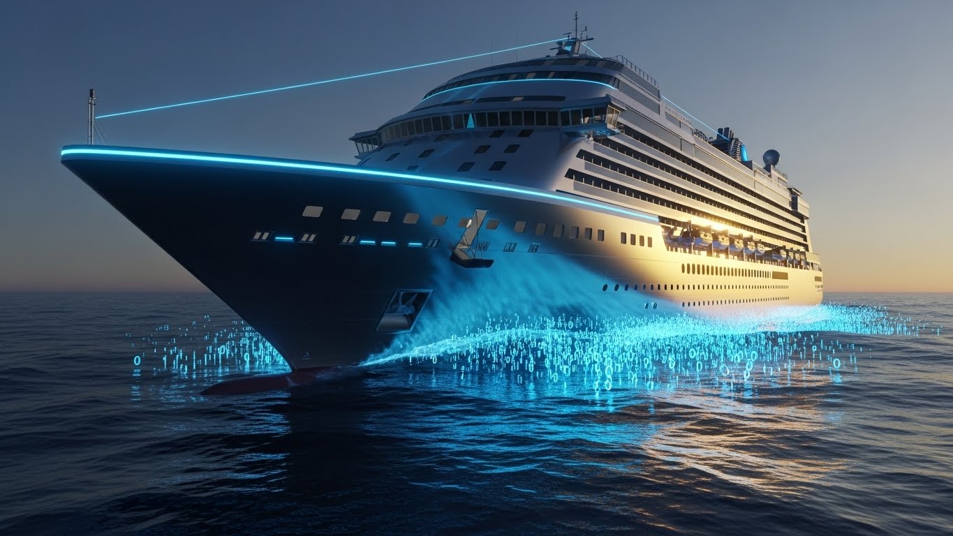 (Photorealistic 3D Renders): Bioluminescent Hull + Data-Driven Efficiency