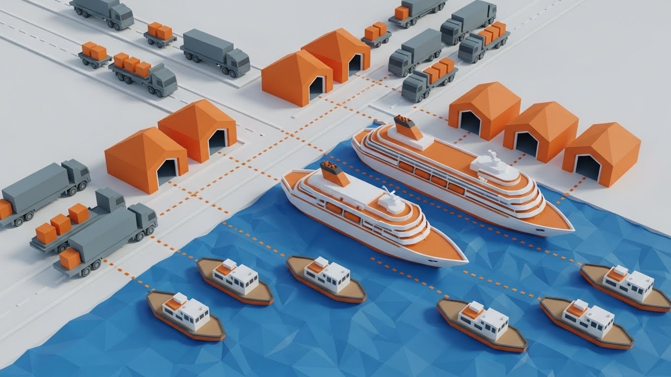 (Isometric 2D Motion): Low-Poly Logistics + Supply Chain Visibility