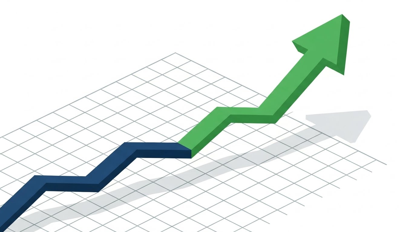 (Isometric Chart): Blue Graph + Green Growth Arrow