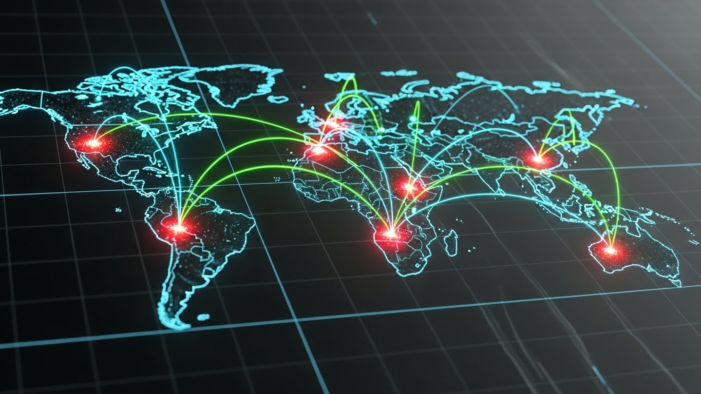 (Futuristic Neon/Dark Mode): Secure Networks – Encrypted Global Visibility