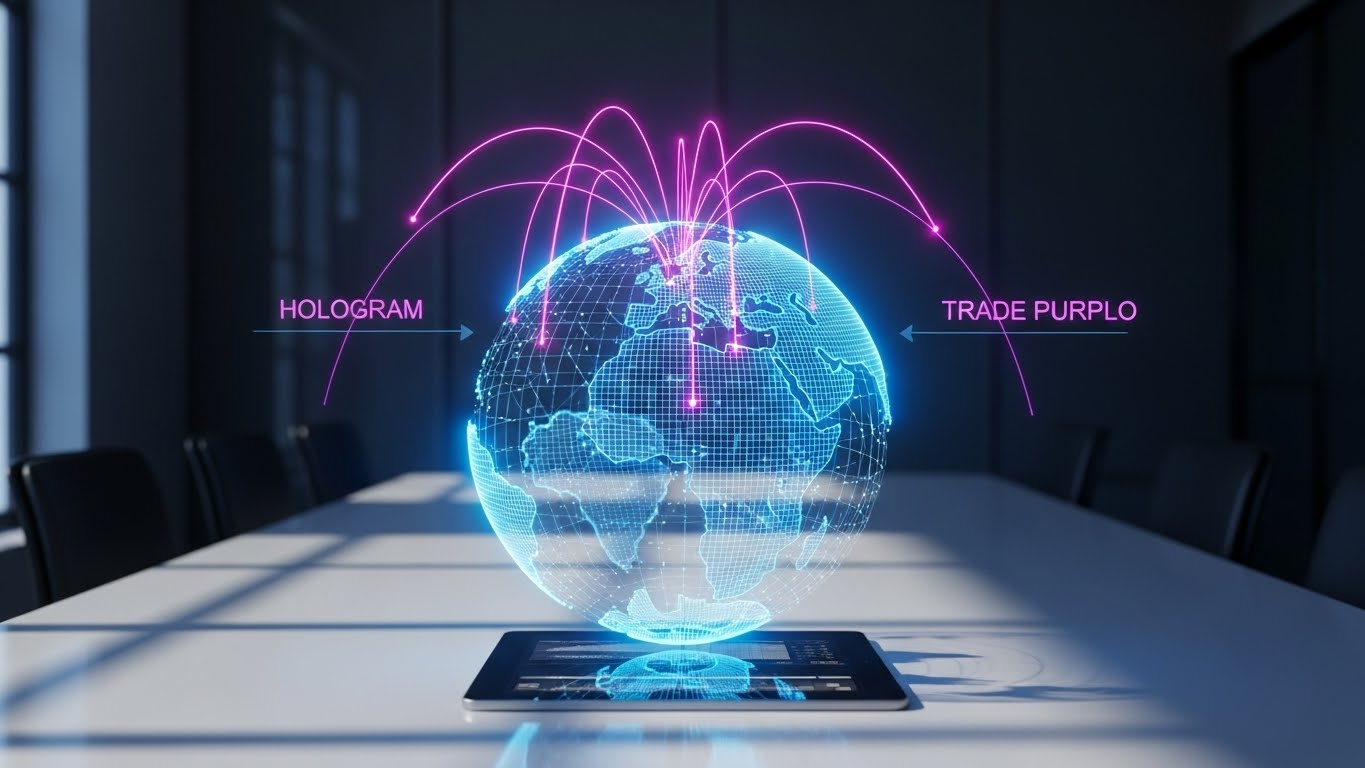 (Holographic UI over 3D Render): Global Oversight – The Strategic Control Tower