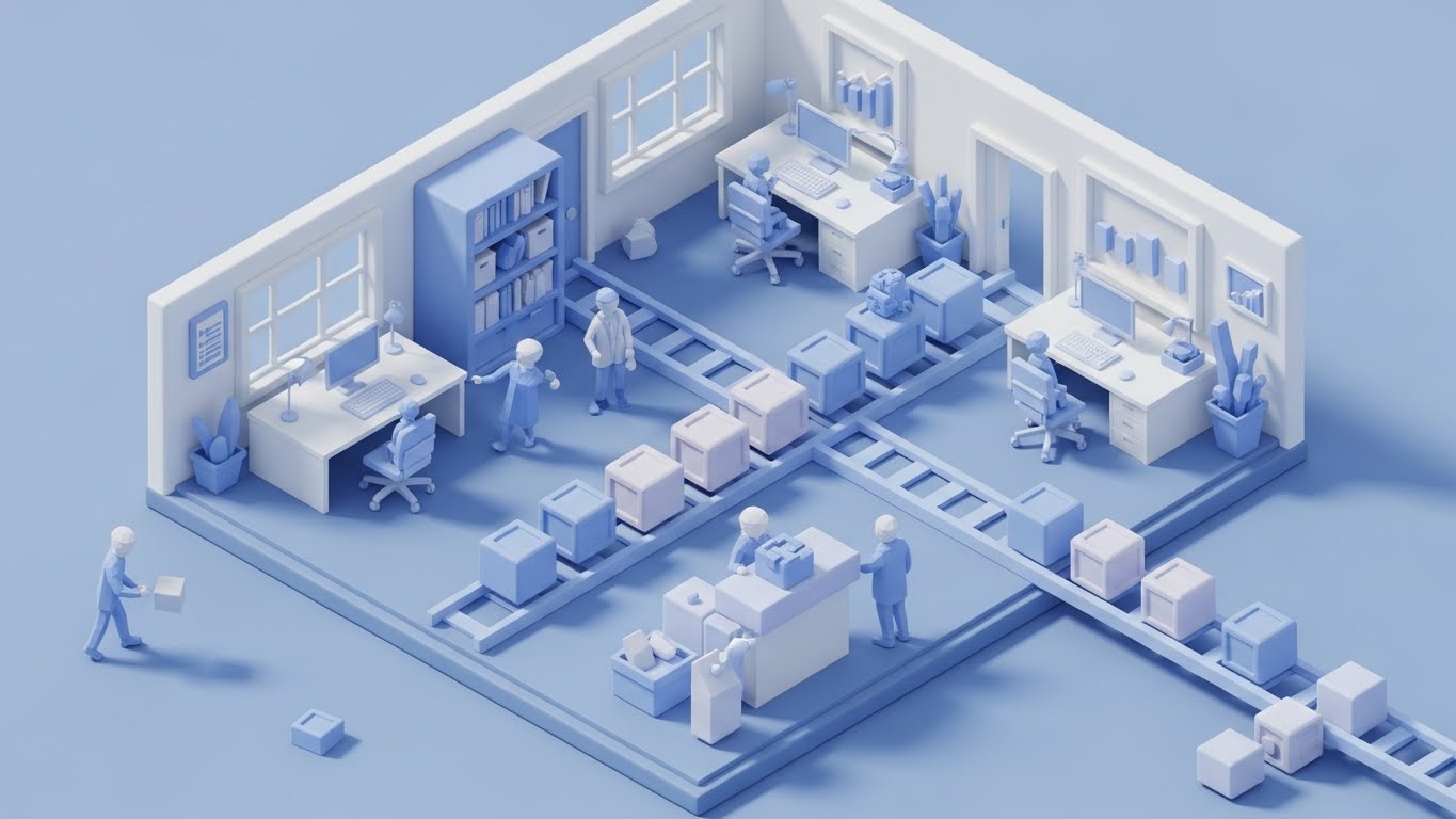 (Isometric 3D Workflow): Miniature Office Track + Visualizes Sales Acceleration