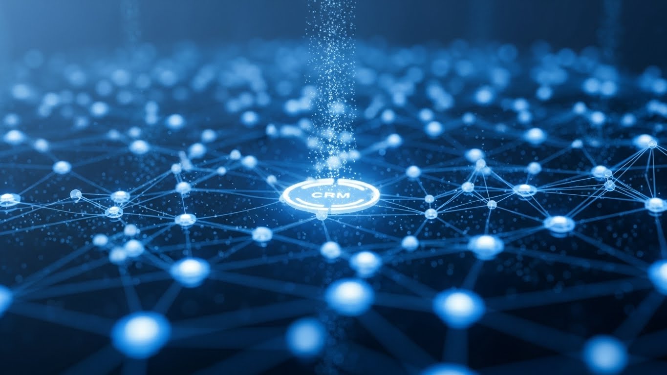 (Abstract 3D AI Visualization): Connected Plexus + Visualizes CRM Integration