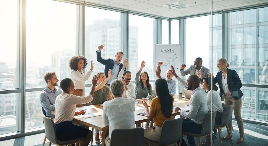 (Aspirational Stock Montage): Team Celebration + Inspires Advocacy & Referrals