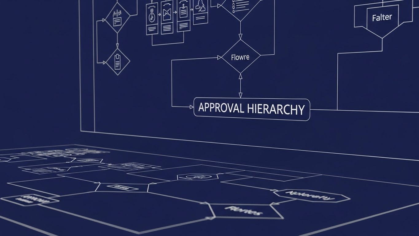 (2D Line Art Animation): Blueprint Flowchart + Clarifies Approval Hierarchies
