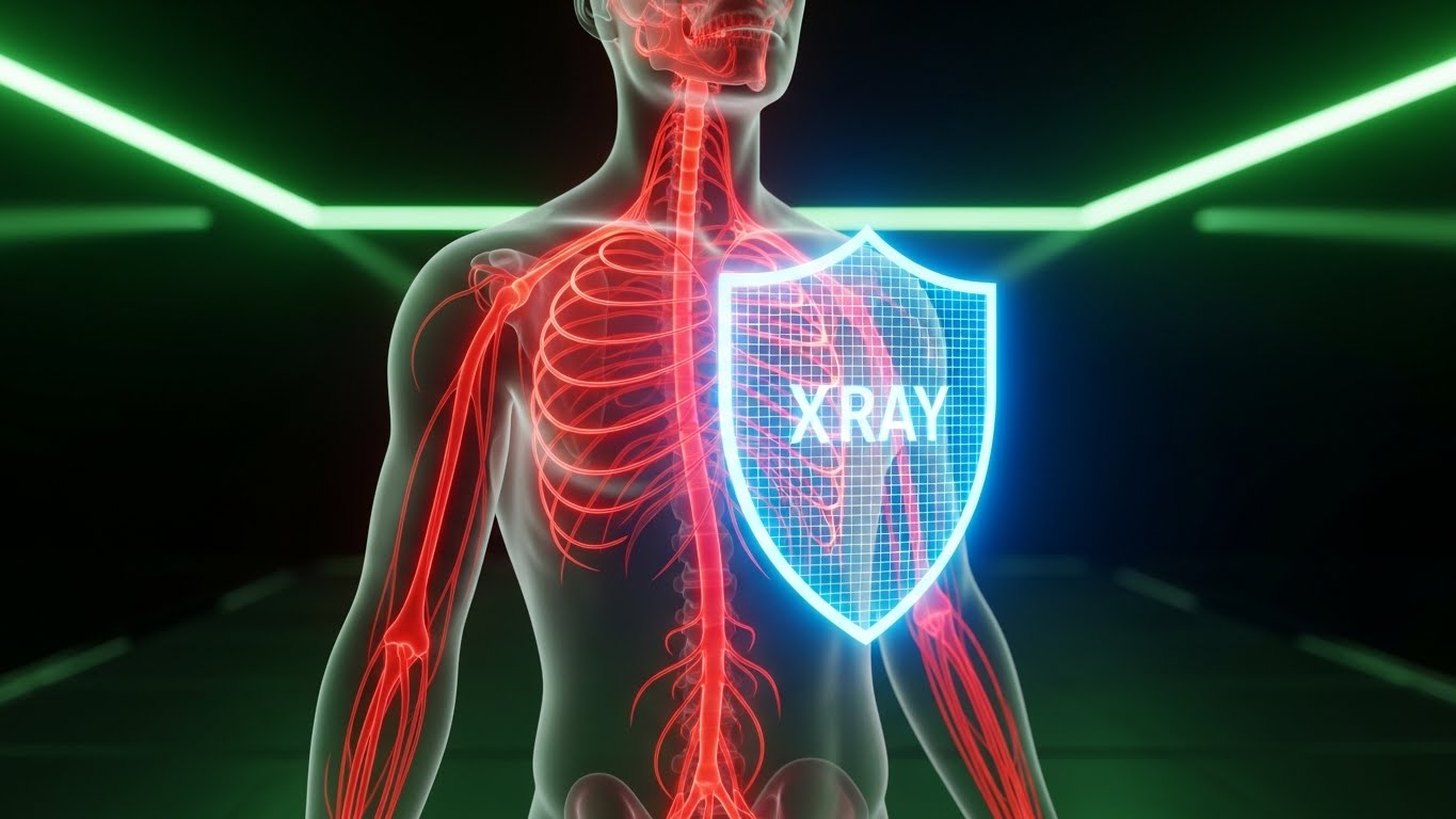 (3D X-Ray Visualization): Bio-Shield: Visualizing HIPAA-grade security.