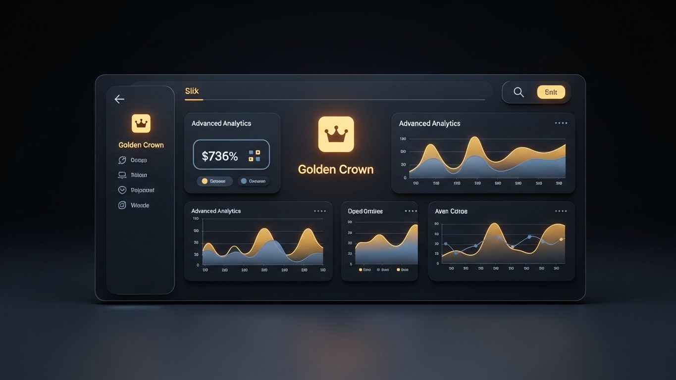 (Dark Mode UI Showcase): Gilded Analytics: Framing data as premium value.