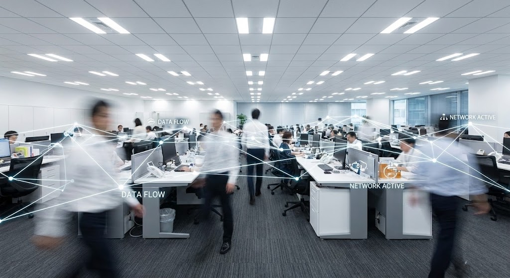 (Hyper-lapse Stock Footage with Data): Kinetic Network: Showing viral internal adoption.