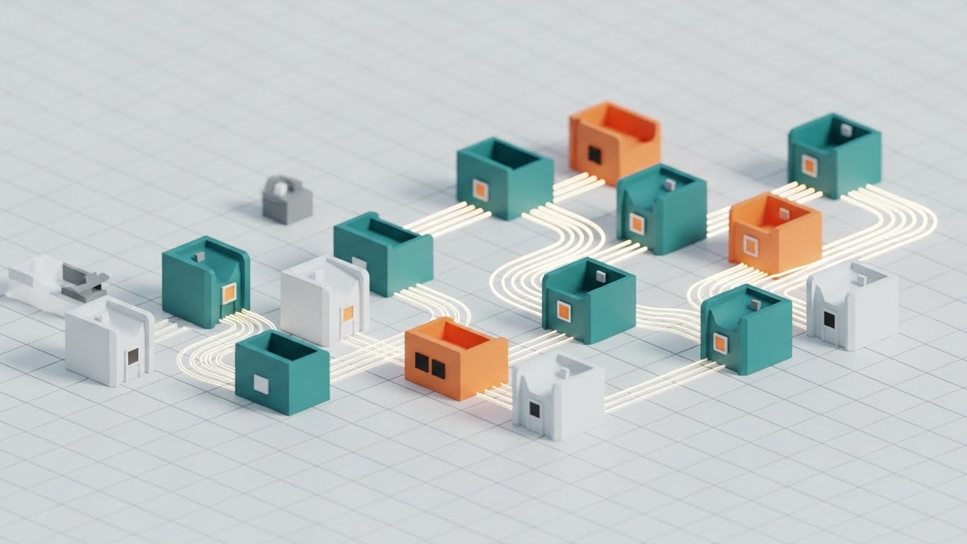 (Isometric 3D Workflow): Connected Ecosystem + Network Effects