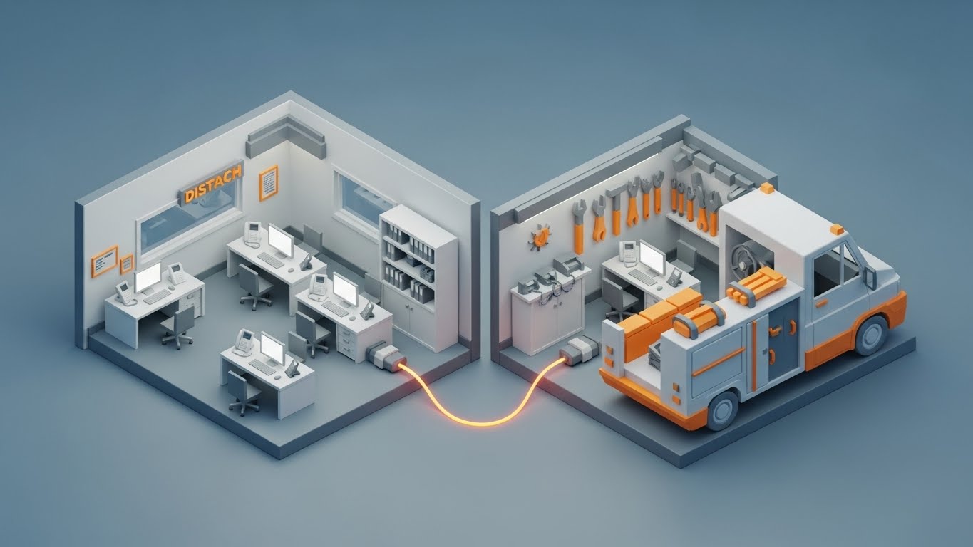 (Isometric 3D): Connected Zones + Synchronizing Office and Field