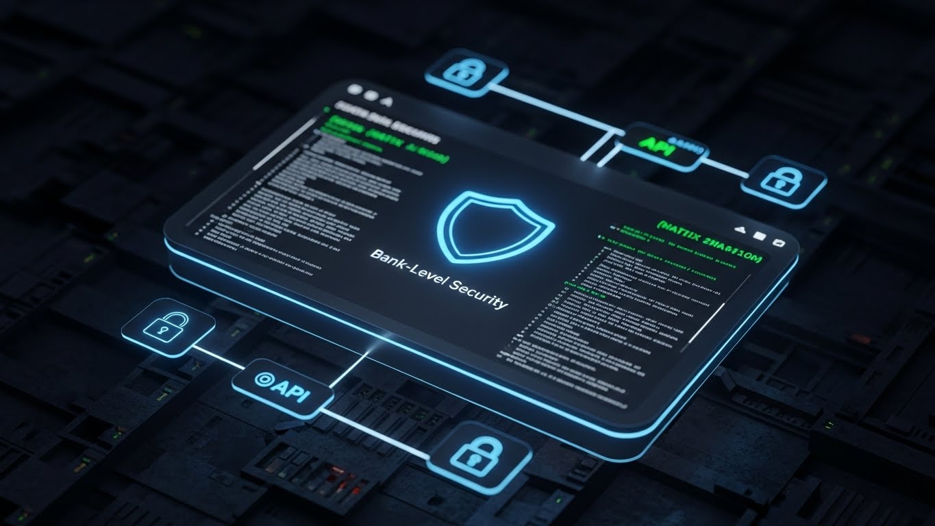 (Dark Mode): Glowing Shield + Ensuring Enterprise Security