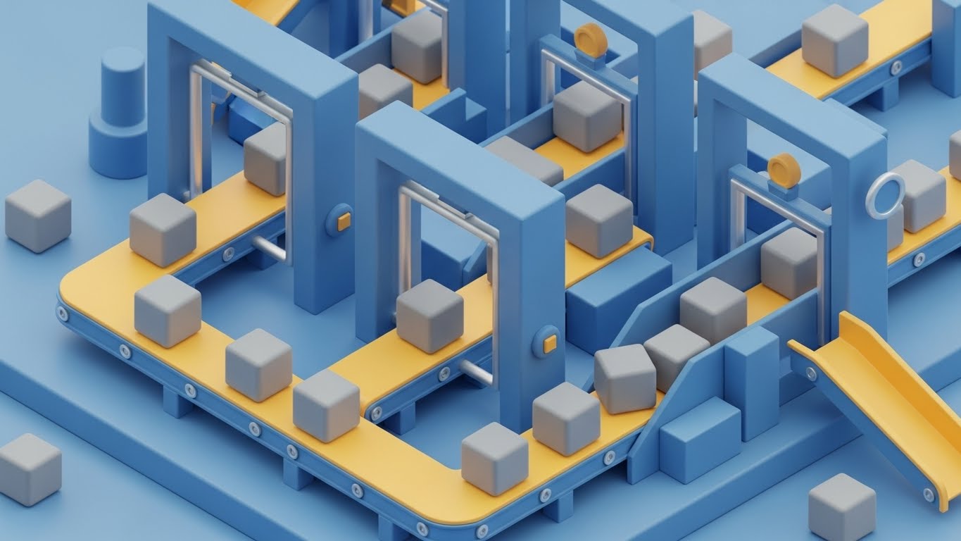 (Isometric 3D Workflow): Automated Conveyor – Streamlining Batch Processing