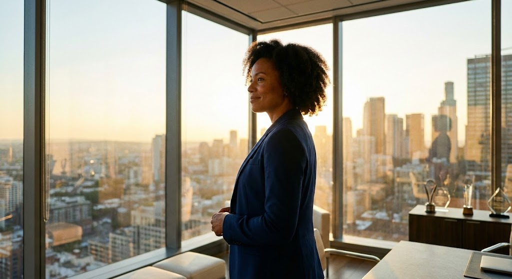 (Aspirational Stock Montage): Visionary Leader – Reflecting Financial Control