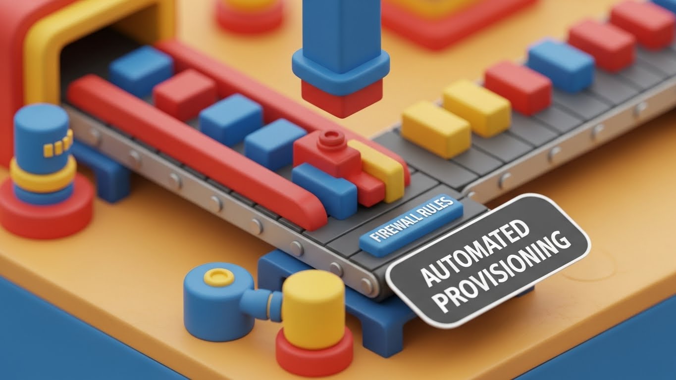 (Isometric 3D Workflow): Automated Factory Line – Visualizing Provisioning Simplicity
