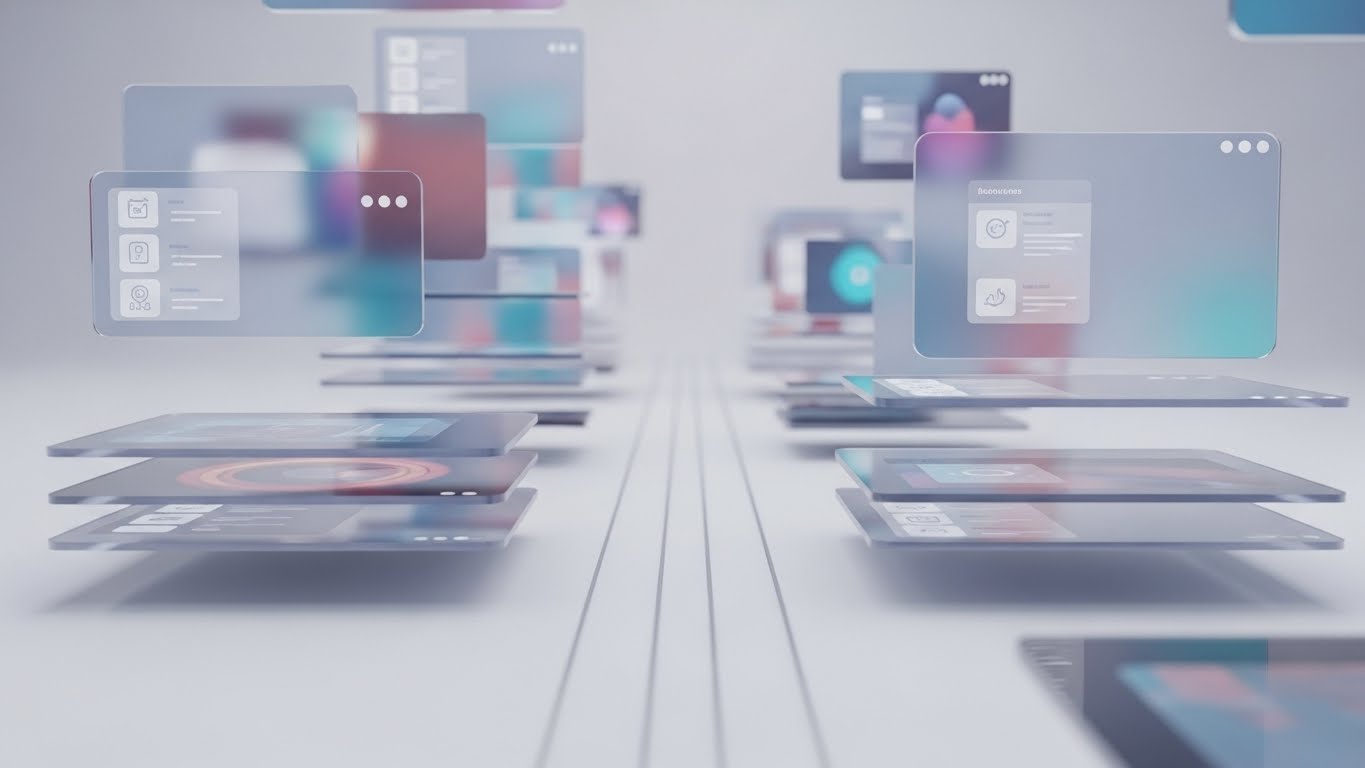 (3D Parallax UI Presentation): Floating Glass Layers – Visualizing Multi-Layered Security
