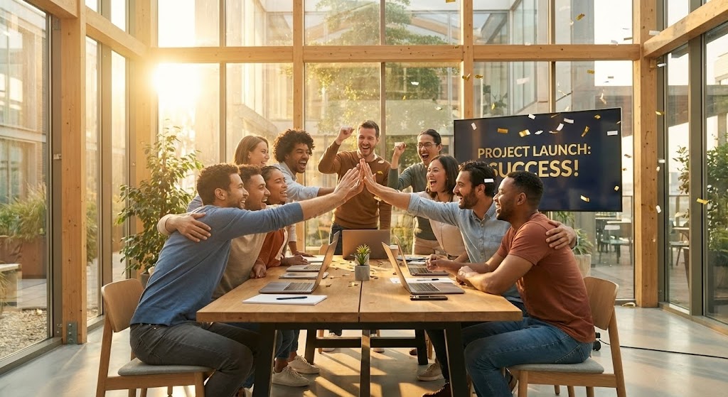(Aspirational Stock Montage): Team Celebration – Visualizing Cultural Impact