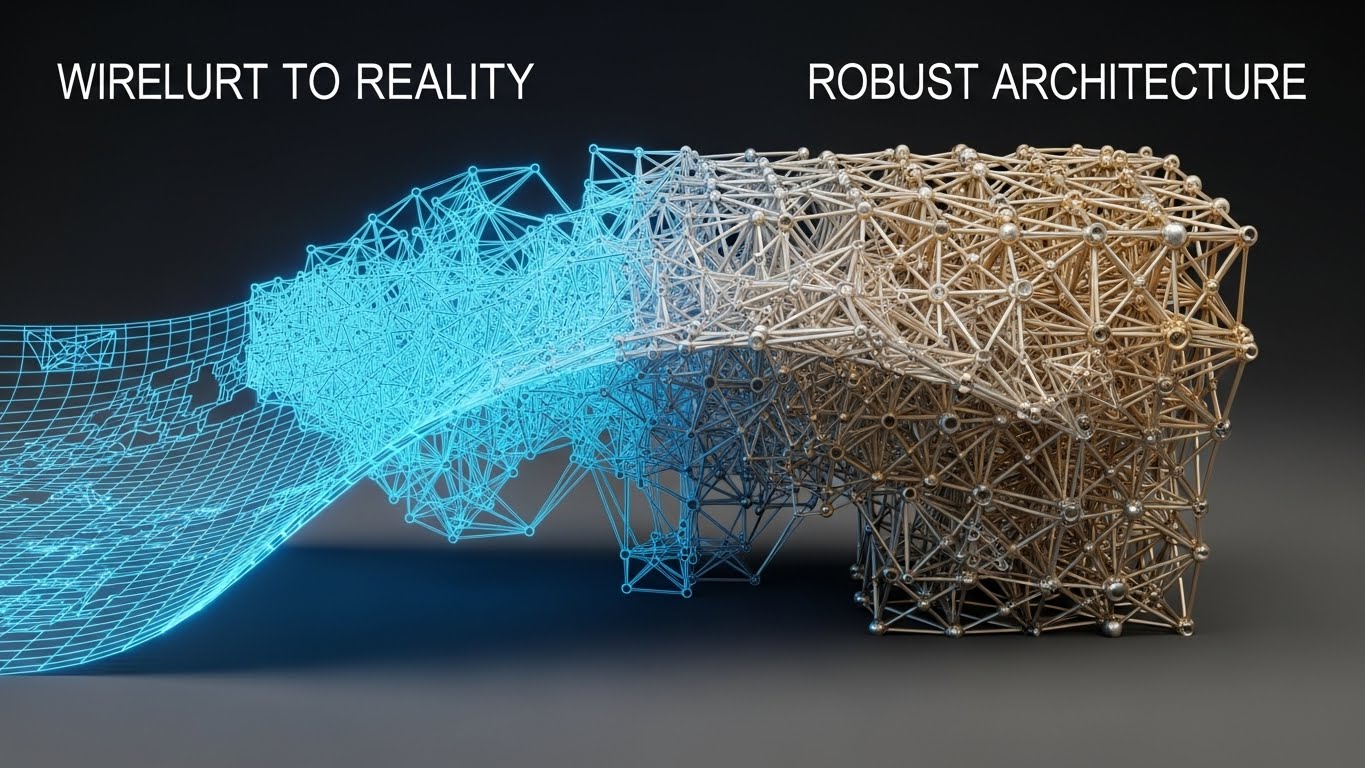 (Wireframe to Reality Transition): Structural Evolution – Visualizing Robust Architecture
