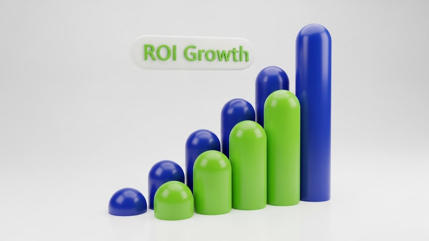 (Dynamic Data Viz): Claymorphism Bars + Tangible ROI Growth
