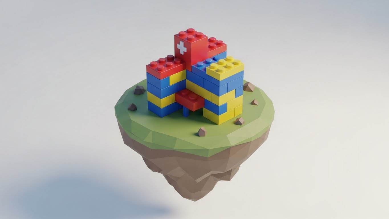 (Low-Poly 3D): Modular Construction - Visualizing API Connectivity