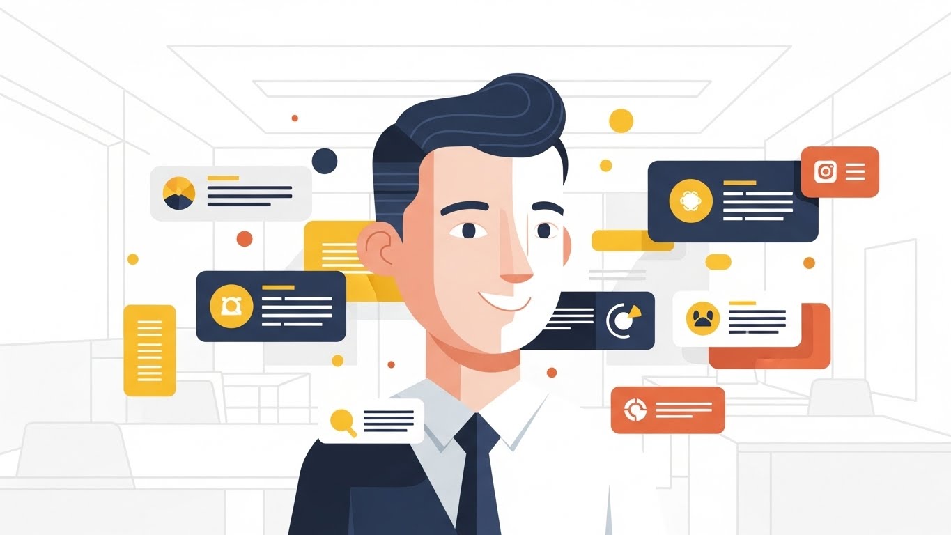 (2D Animation & UI): Smiling Professional + Humanizing Digital Workflow