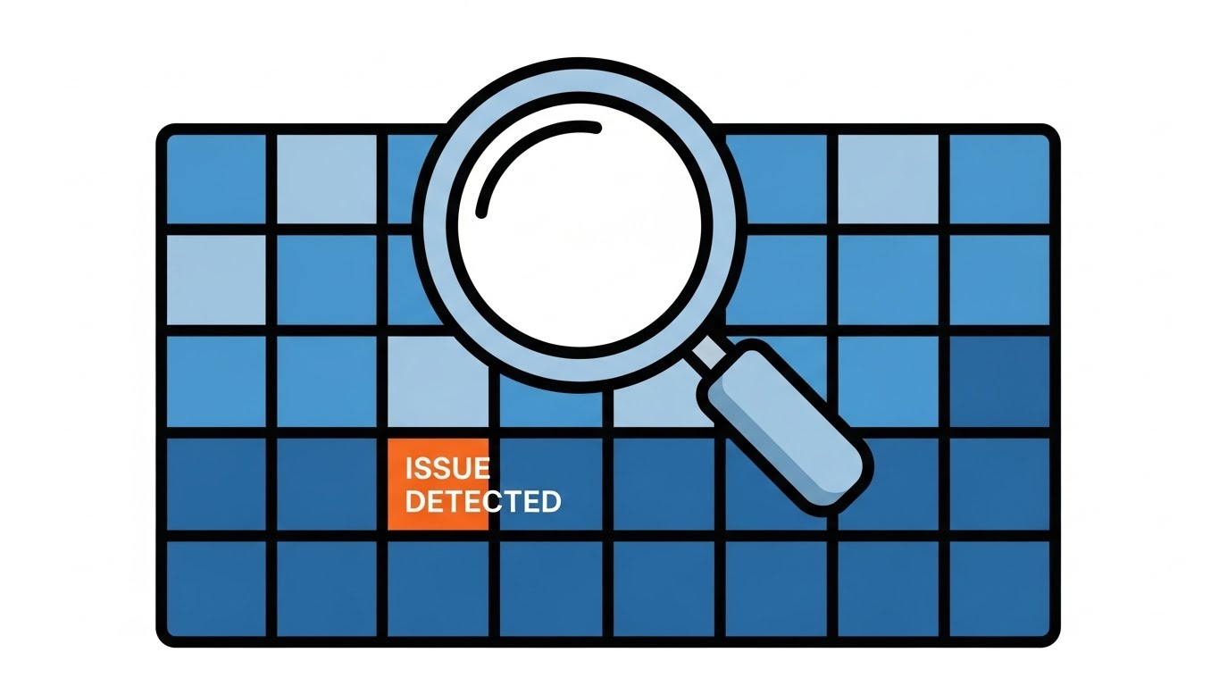 (Minimalist Flat): Grid Sorting + Automated Issue Detection