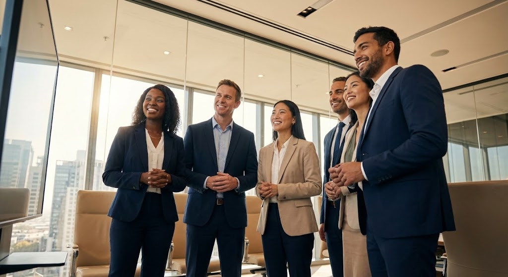 (Aspirational Stock Montage): Organizational Alignment + C-Suite Confidence