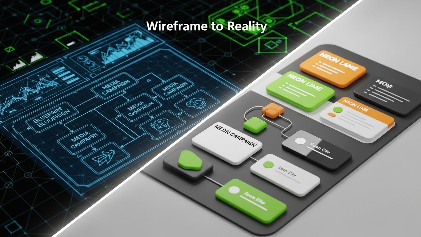 (Wireframe Transition): Blueprint Render + Live Campaign Realization