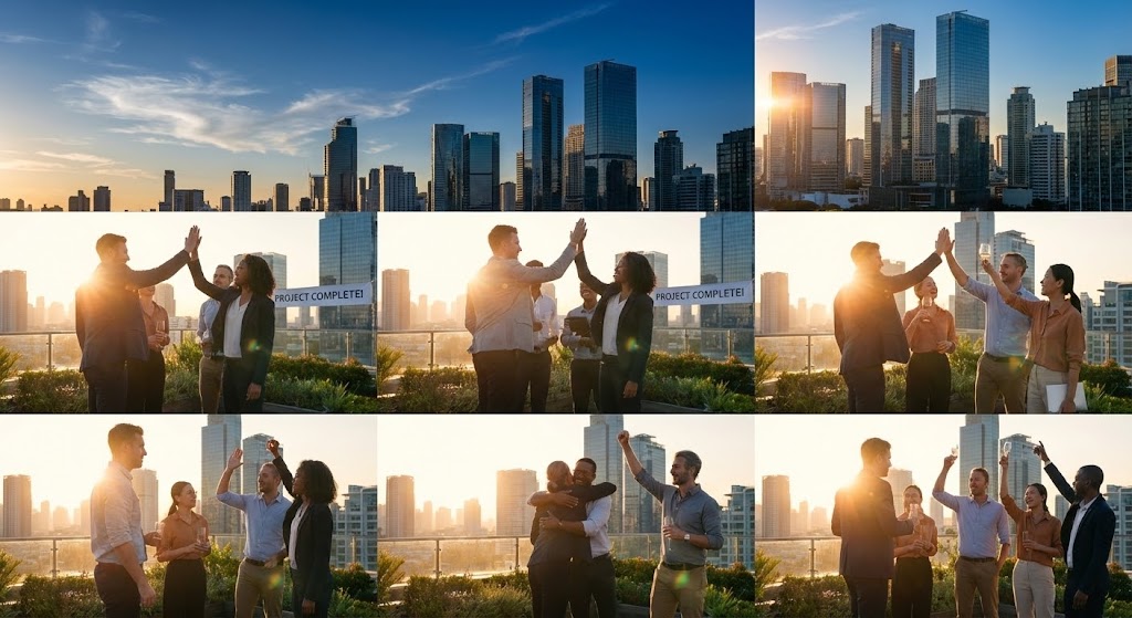 (Aspirational Stock Montage): The Victory Moment - Celebrating Project Success