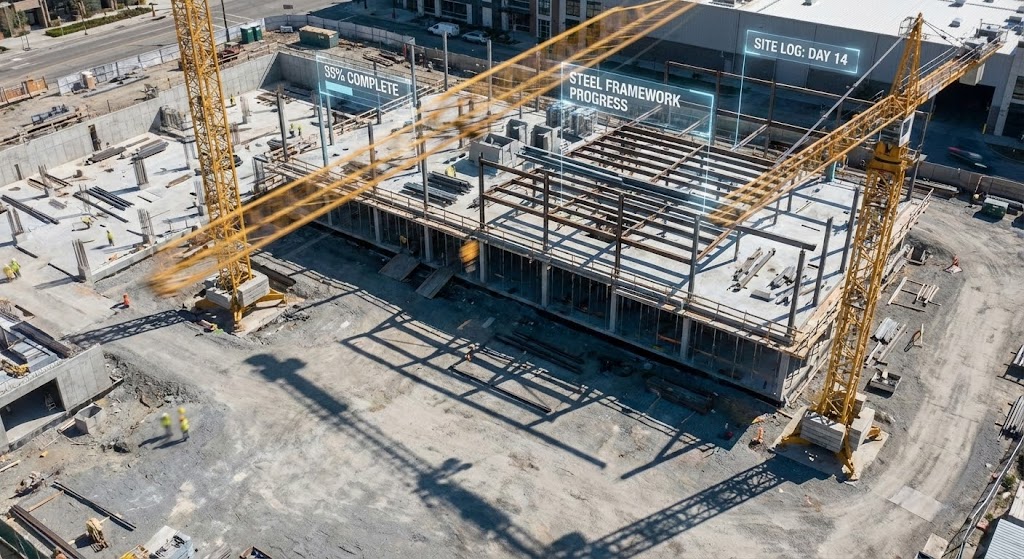 (Hyper-lapse Stock Footage): Construction Site - Tracking Real-Time Progress