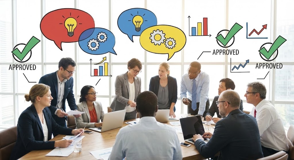 (2D Graphics Over Live Action): Augmented Meeting - Streamlining Stakeholder Consensus