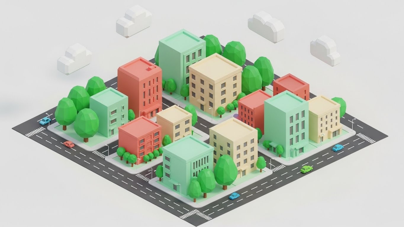 (Low-Poly 3D Modeling): Isometric Blocks - Simplifying Urban Density