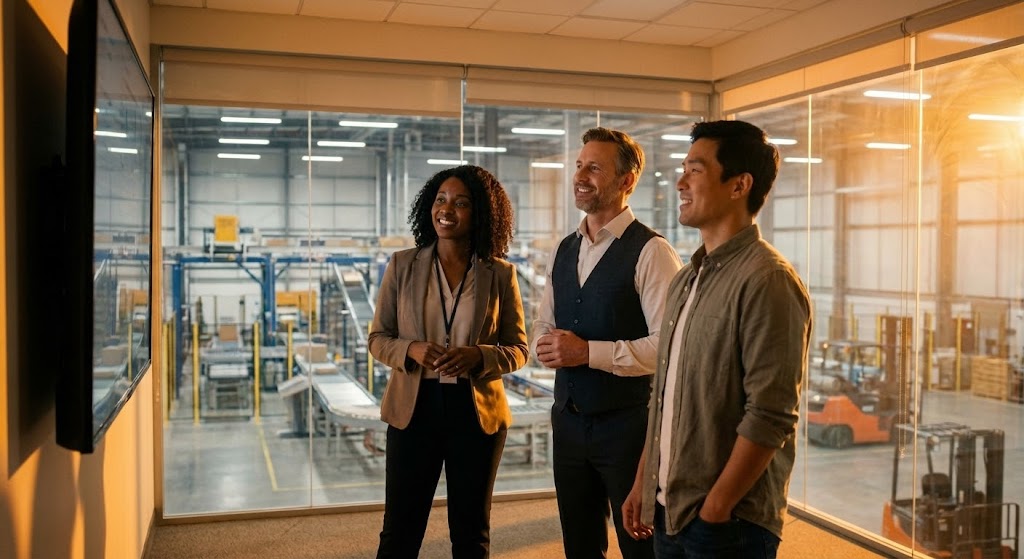 (Aspirational Stock Montage): Warm Lighting Visualizes Team Alignment