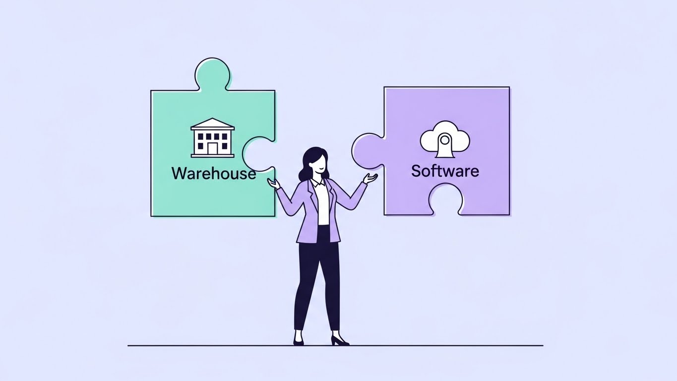 (2D Character-Driven Story): Puzzle Connection Symbolizes Plug-and-Play Setup