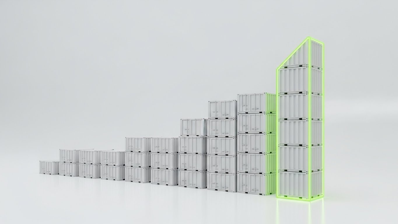 (Dynamic Data Visualization): Container Stacks Visualize Volume Growth