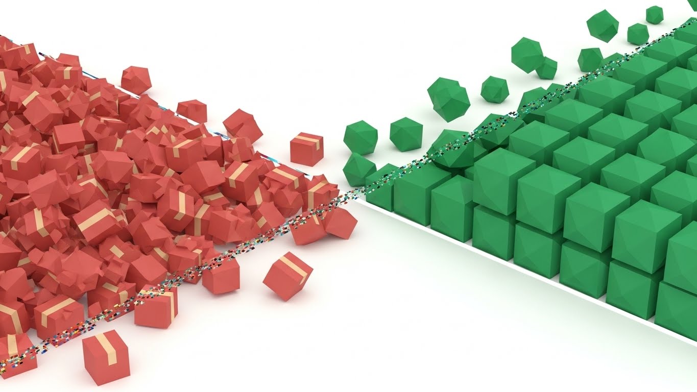 (Low-Poly 3D): Chaos vs. Order + Digital Transformation