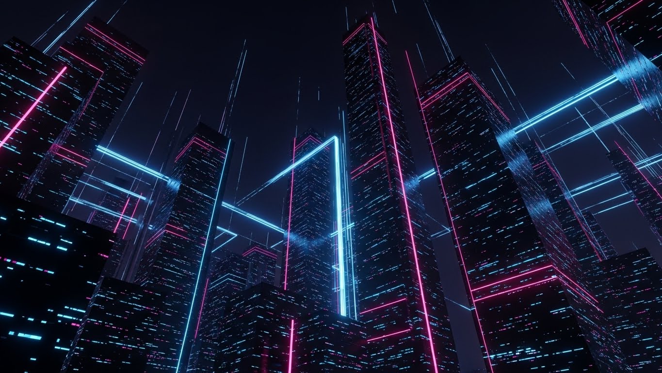 (Futuristic Neon/Dark Mode): The Data City - Digital Metropolis