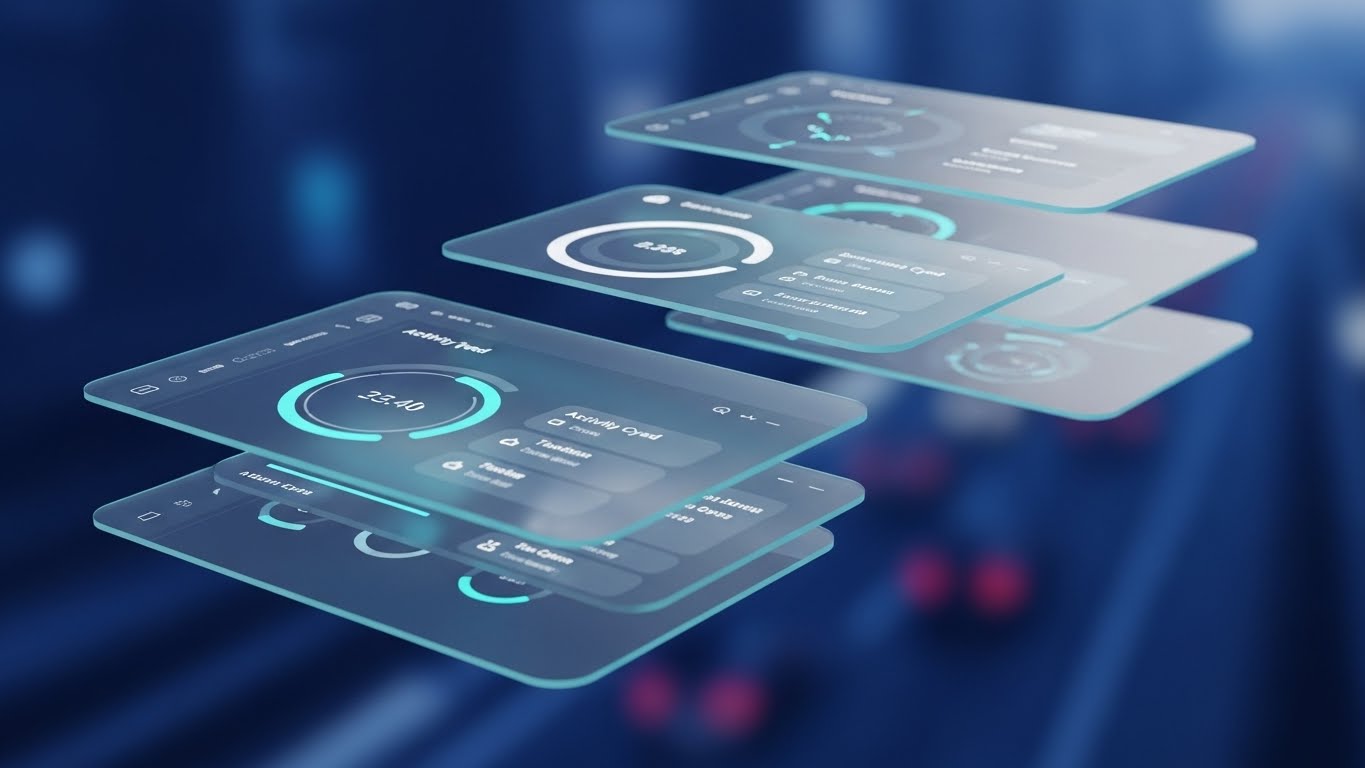(3D Parallax UI Presentation): Floating Layers - Dashboard Depth