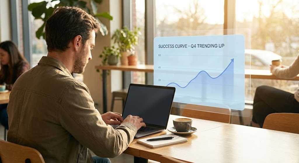 (Lifestyle Stock with UI Overlay): The Relaxed Analyst - Peace of Mind