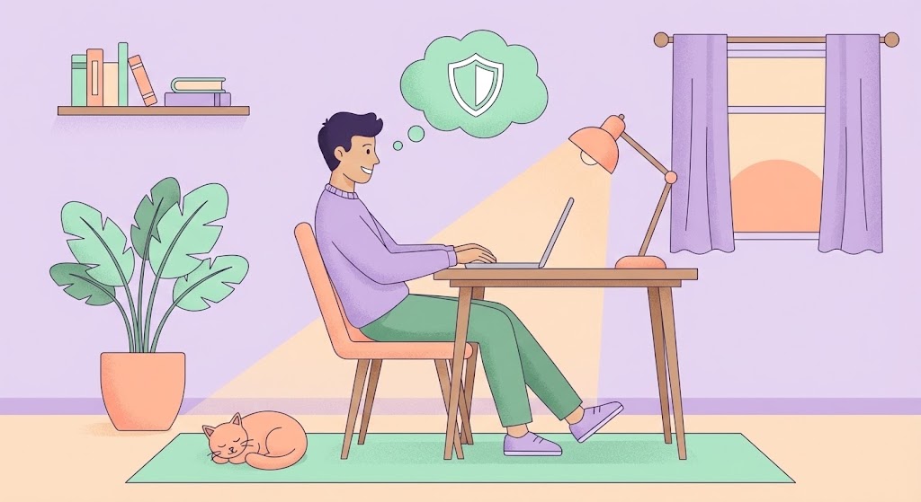 (2D Character-Driven Story): Home Office Shield - Privacy Assurance