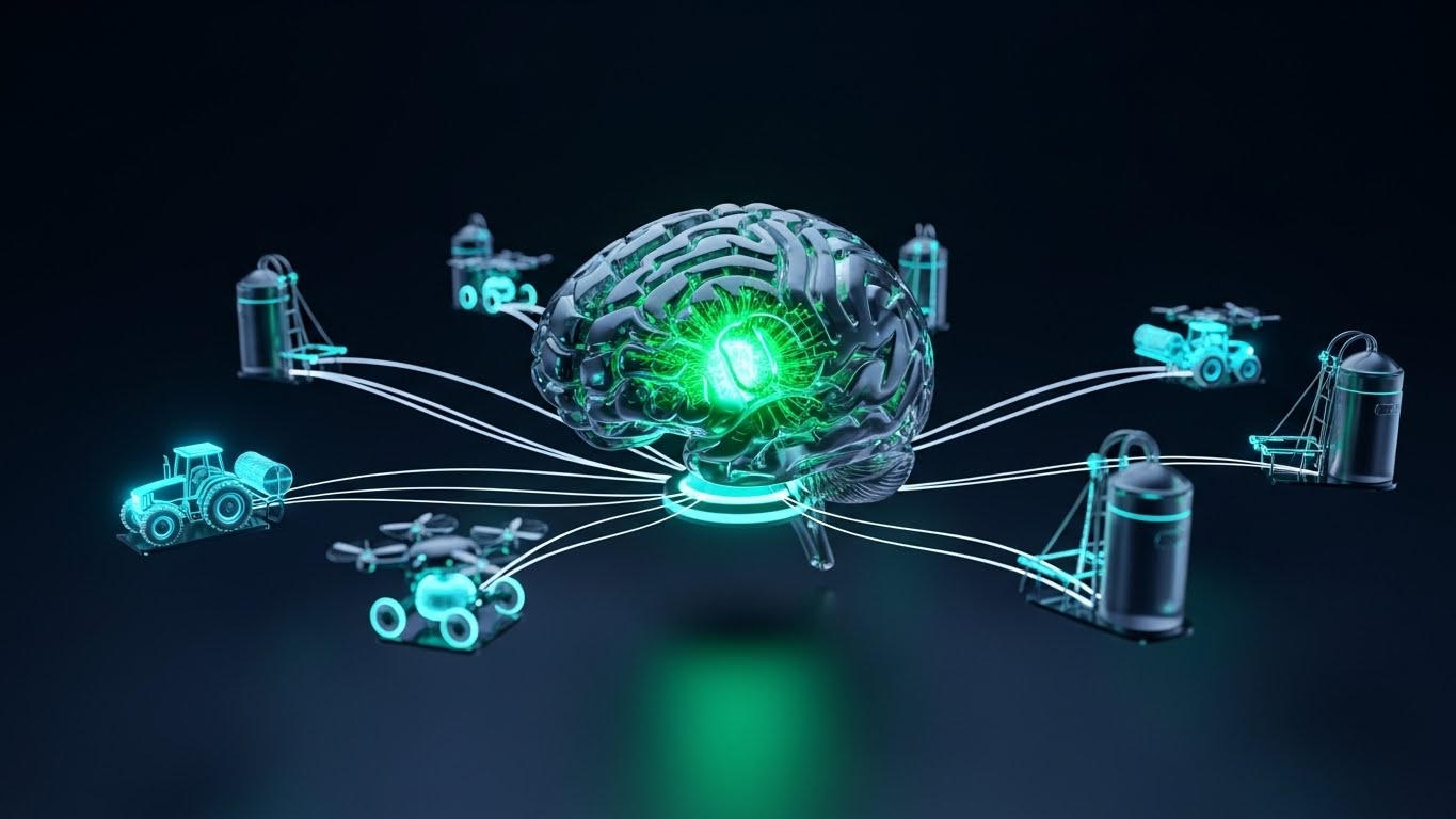 (Abstract 3D AI Visualization): Glass Node: Central Intelligence