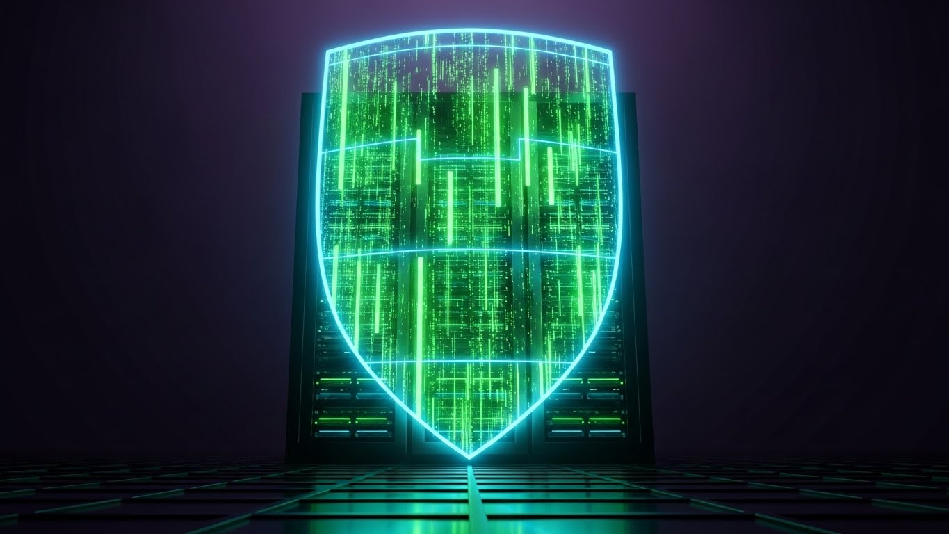 (Futuristic Neon/Dark Mode): Green Shield: Data Sovereignty
