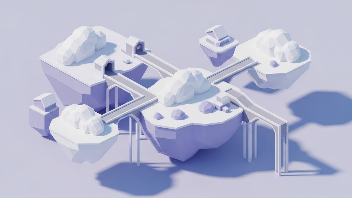 (Low-Poly 3D): Floating Cloud Islands + Approachable Infrastructure Management