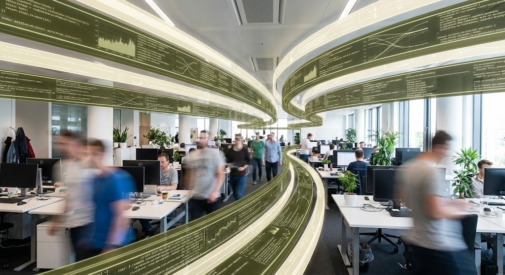 (Hyper-lapse Stock Footage with Data): The Rhythm of Productivity