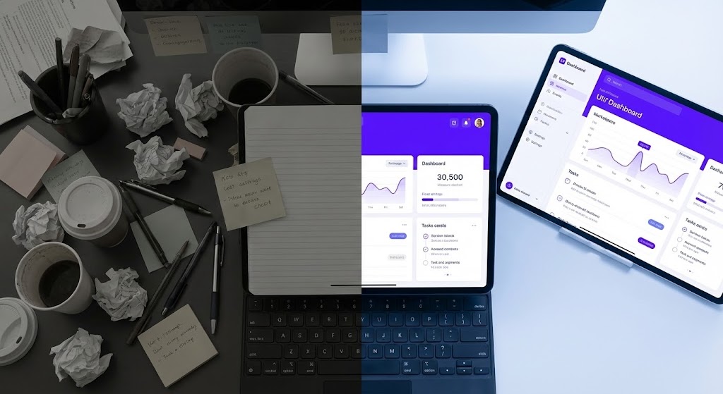 (Split Screen: Optimized Reality and UI): From Analog Chaos to Digital Order