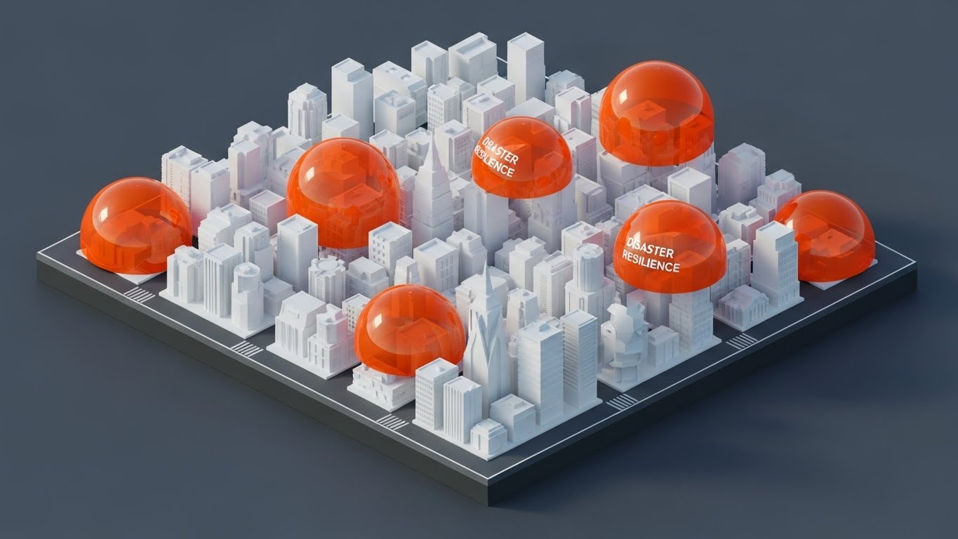 (Isometric Workflow): Protected City + Scaling Disaster Resilience
