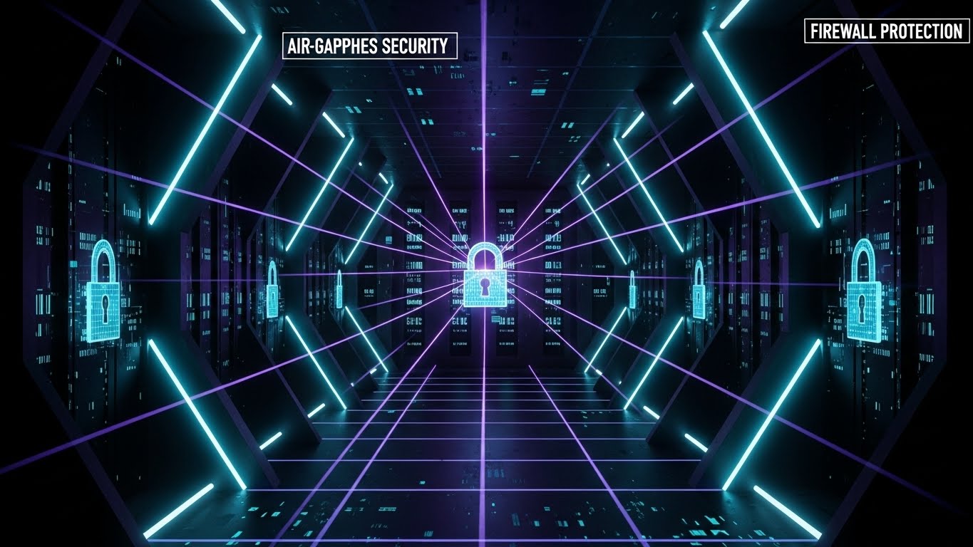 (Neon/Dark Mode): Digital Vault + Air-Gapped Security
